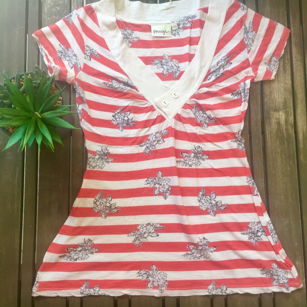 Porridge short-sleeve striped V-neck top | Size XS